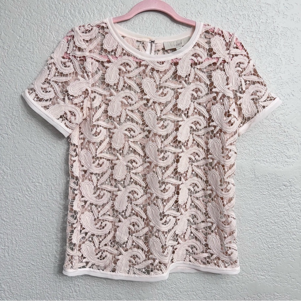LOFT Soft Pink Paisley Crochet Knit Top Cover Up XS